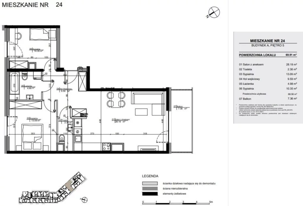 Mieszkanie na sprzedaż, 69,91 m², 3 pokoje, 5 piętro, oferta nr 26146/3685/OMS