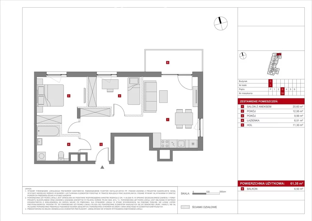 Mieszkanie na sprzedaż, 61,35 m², 3 pokoje, 3 piętro, oferta nr 33763/3685/OMS