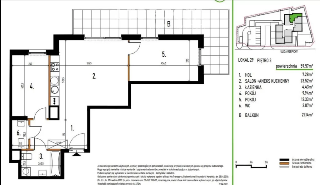 Mieszkanie na sprzedaż, 59,57 m², 3 pokoje, 3 piętro, oferta nr 26660/3685/OMS