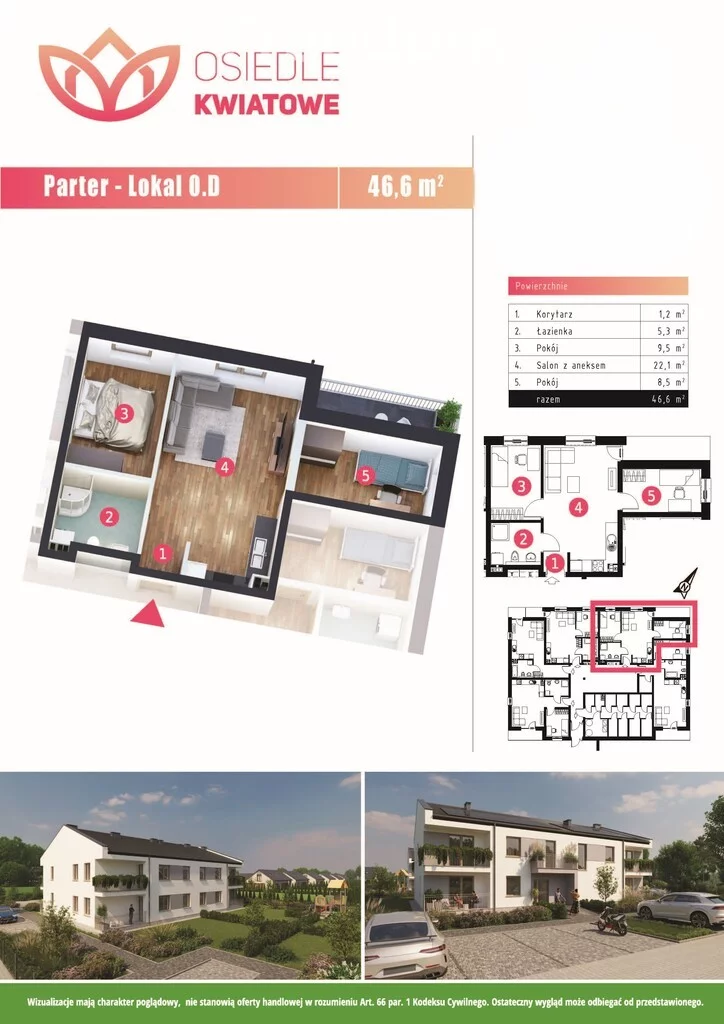 Mieszkanie trzypokojowe 46,60 m², Szydłowo, Sprzedaż