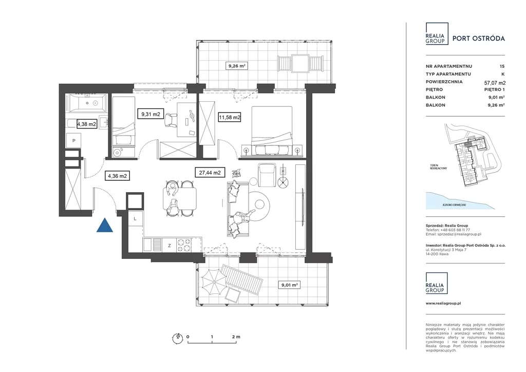3 pokoje, mieszkanie 57,07 m², piętro 1, oferta nr , 36498/3685/OMS, Ostróda, Turystyczna