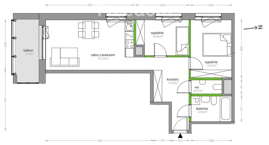 3 pokoje, mieszkanie 59,53 m², piętro 2, oferta nr , 28850/3685/OMS, Warszawa, Mokotów, Mokotów