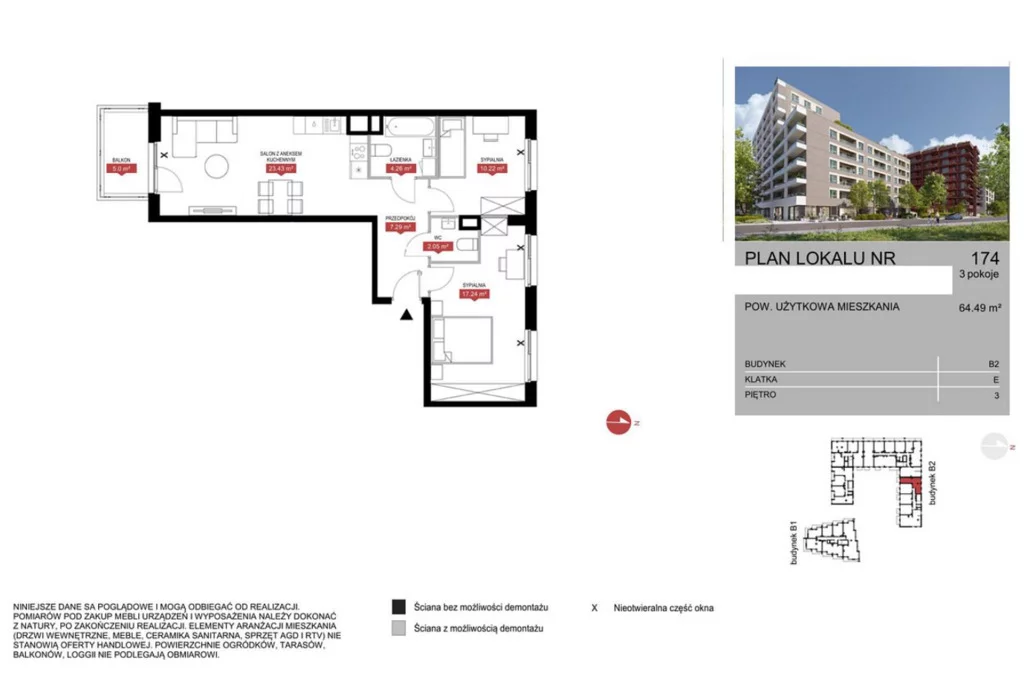 Mieszkanie na sprzedaż, 64,49 m², 3 pokoje, 3 piętro, oferta nr 31146/3685/OMS