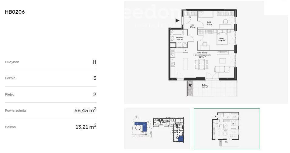3 pokoje, mieszkanie 66,45 m², piętro 2, oferta nr , 33487/3685/OMS, Warszawa, Mokotów, Mokotów