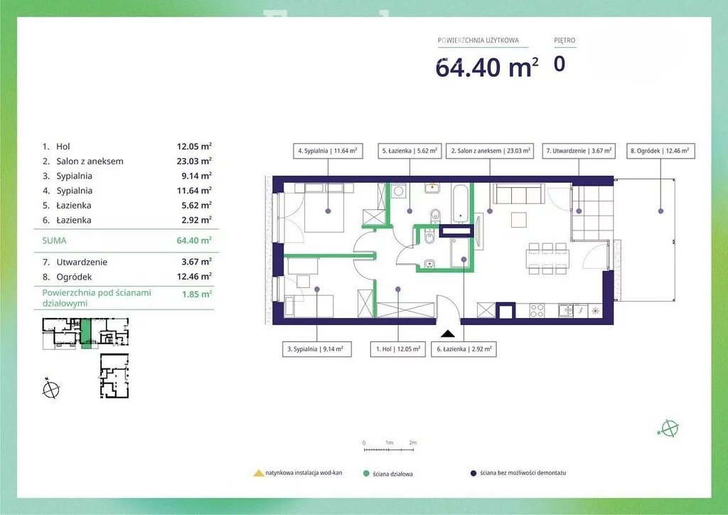 3 pokoje, mieszkanie 64,40 m², parter, oferta nr , 40693/3685/OMS, Warszawa, Mokotów, Mokotów