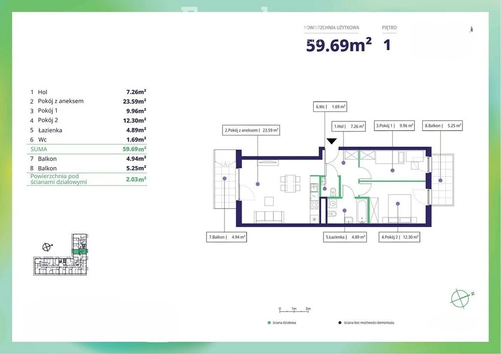 3 pokoje, mieszkanie 59,71 m², piętro 1, oferta nr , 40694/3685/OMS, Warszawa, Mokotów, Mokotów