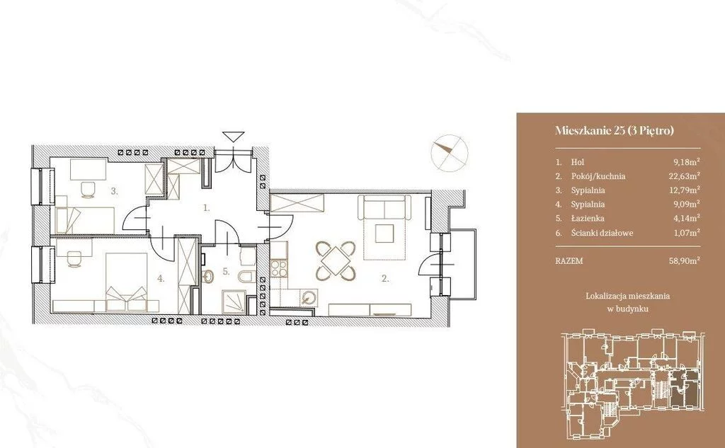 3 pokoje, apartament 58,90 m², piętro 3, oferta nr , 33678/3685/OMS, Warszawa, Praga Południe, Praga Południe