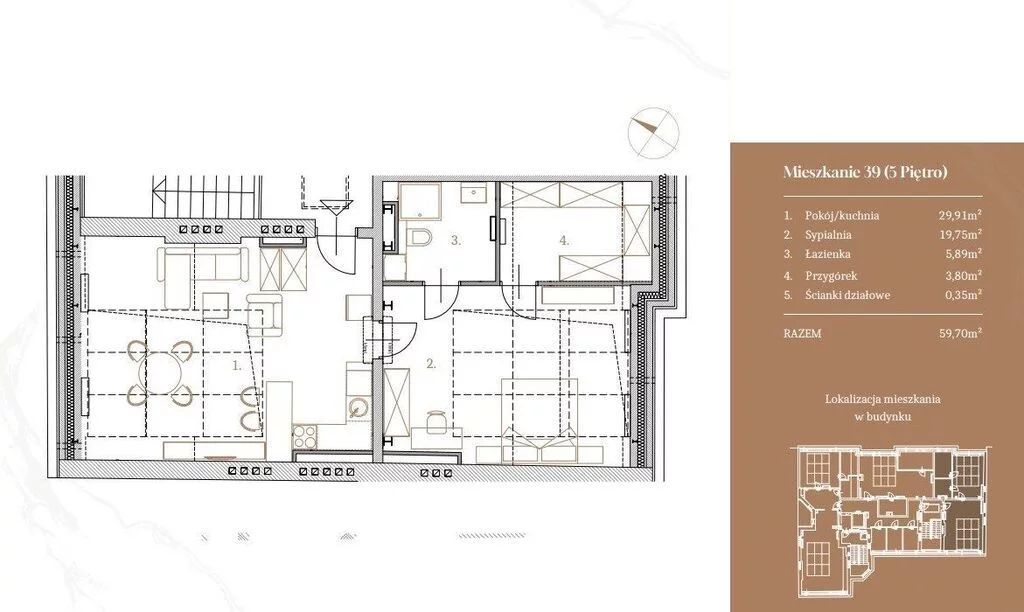 Apartament na sprzedaż, 59,70 m², 3 pokoje, piętro 5, oferta nr 33679/3685/OMS