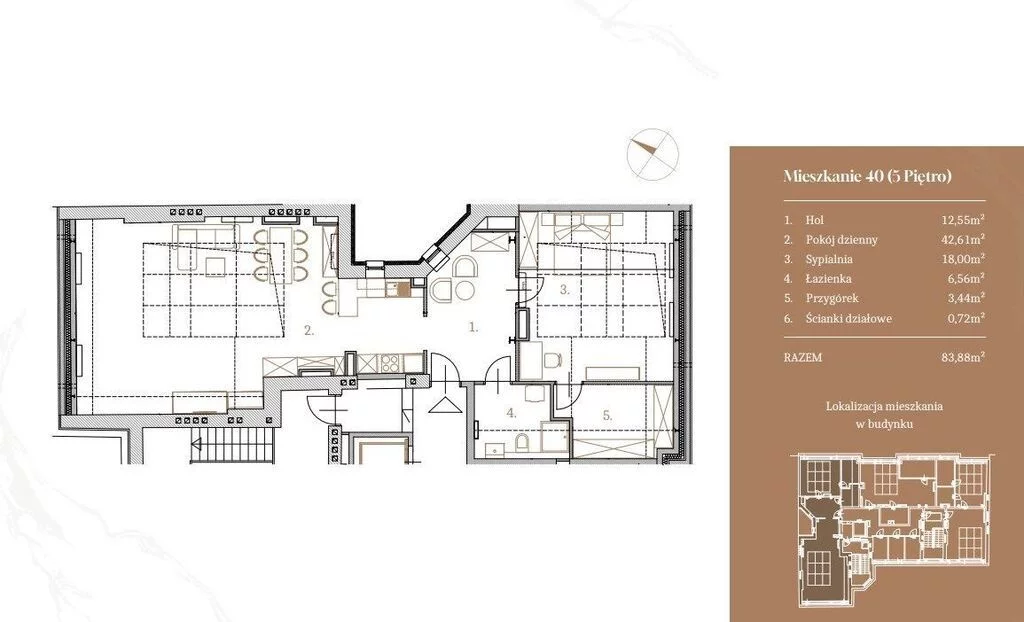 Apartament na sprzedaż, 83,88 m², 3 pokoje, piętro 5, oferta nr 33680/3685/OMS