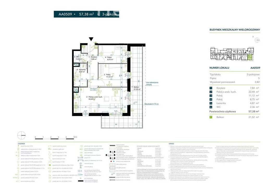 Mieszkanie na sprzedaż, 57,38 m², 3 pokoje, 5 piętro, oferta nr 33523/3685/OMS