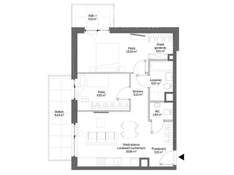 3 pokoje, mieszkanie 59,05 m², piętro 3, oferta nr , 37079/3685/OMS, Warszawa, Włochy, Włochy