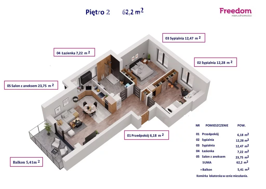 Mieszkanie trzypokojowe 62,20 m², Puck, Wejherowska, Sprzedaż