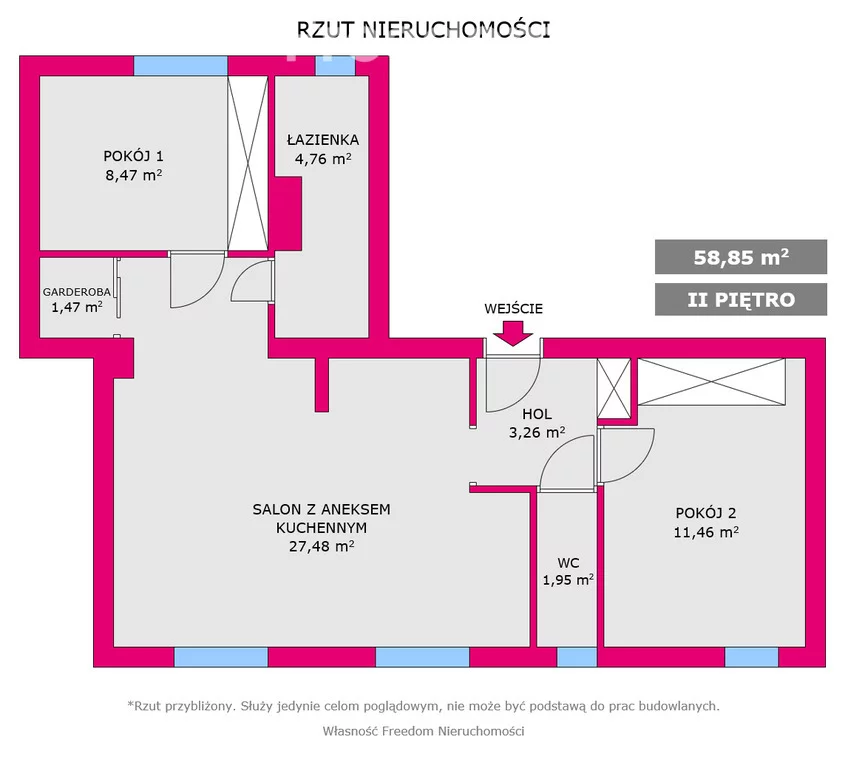 3 pokoje, mieszkanie 58,85 m², piętro 2, oferta nr , 33377/3685/OMS, Zabrze