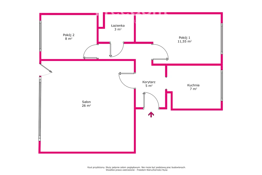 Mieszkanie do wynajęcia, 60,55 m², 3 pokoje, parter, oferta nr 5547/3685/OMW