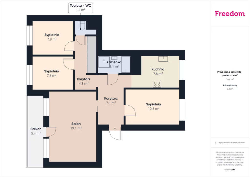 4 pokoje, mieszkanie 72,50 m², piętro 4, oferta nr , 40354/3685/OMS, Koszalin, Bosmańska