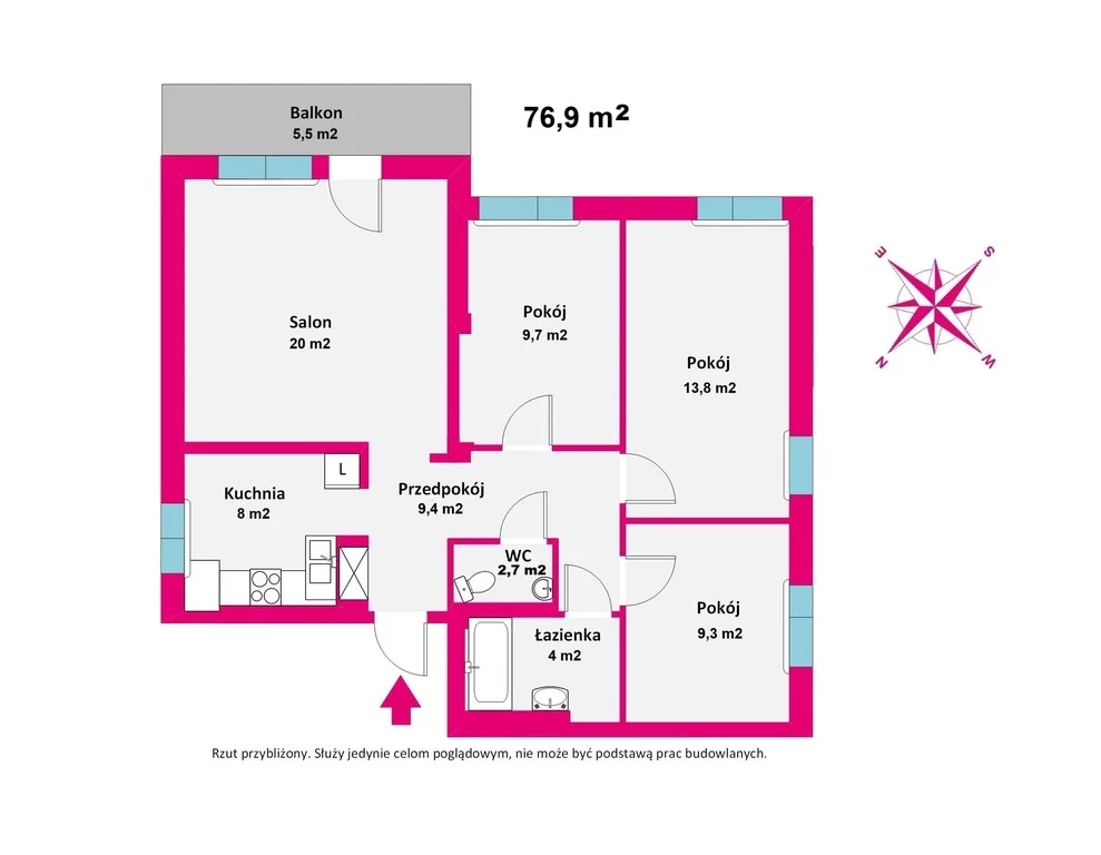 4 pokoje, mieszkanie 76,90 m², piętro 2, oferta nr , 39223/3685/OMS, Białystok, Nowe Miasto, Kazimierza Pułaskiego