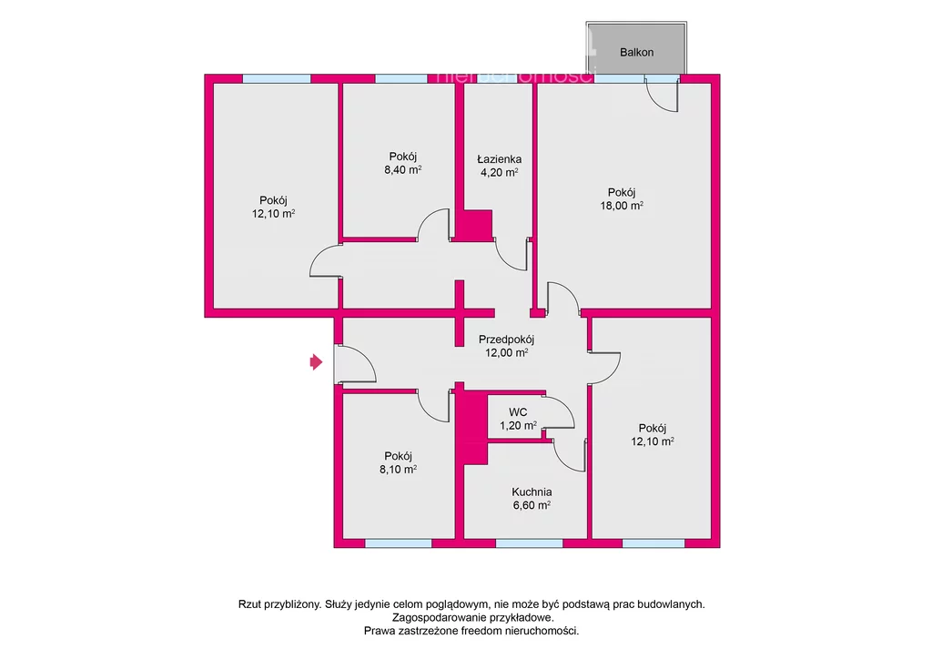 5 pokoi, mieszkanie 84,90 m², piętro 1, oferta nr , 37961/3685/OMS, Mrągowo, Osiedle Grunwaldzkie