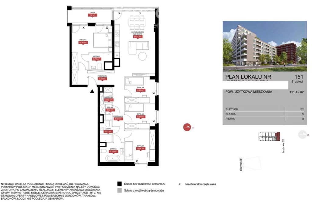 Mieszkanie na sprzedaż, 111,42 m², 5 pokoi, 8 piętro, oferta nr 31144/3685/OMS