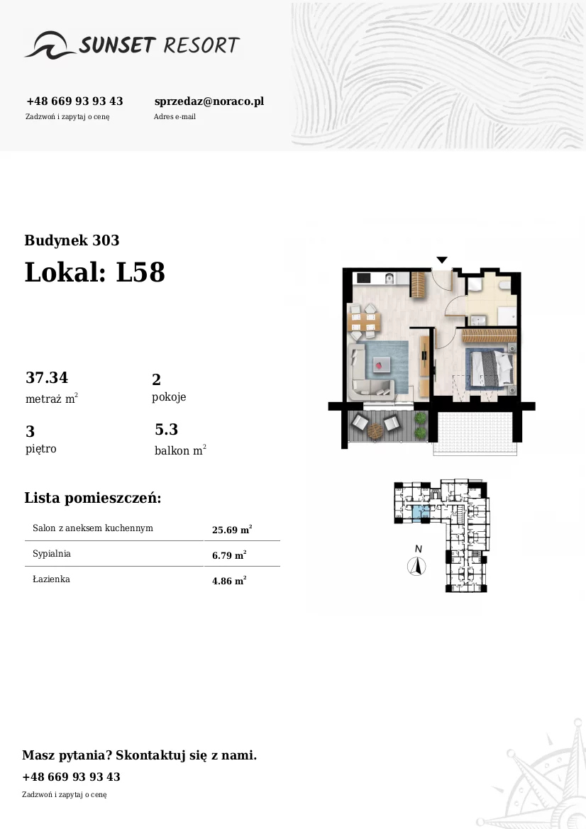 Apartament 37,34 m², piętro 3, oferta nr L58, Sunset Resort, Grzybowo, ul. Nadmorska 106