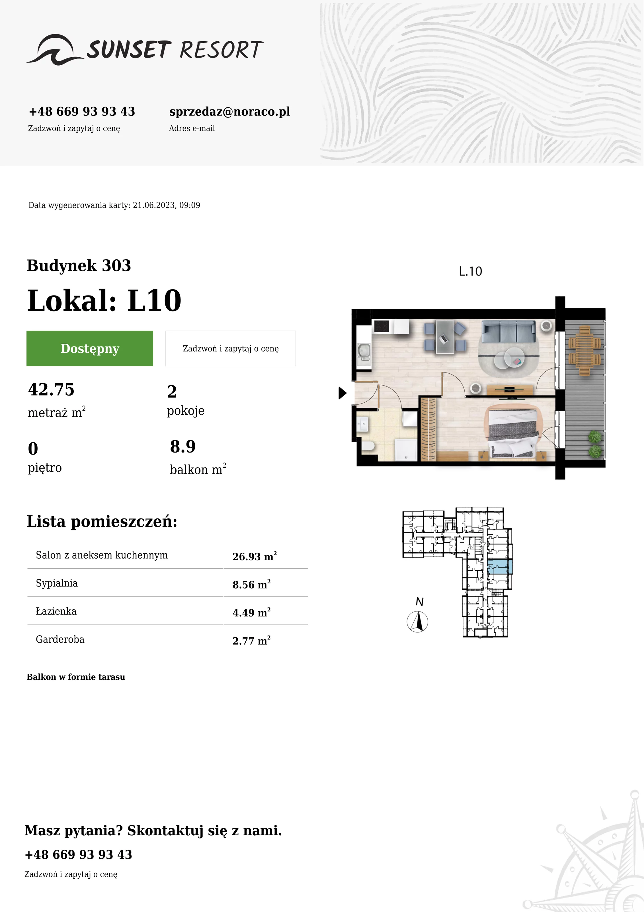 Apartament 42,75 m², parter, oferta nr L10, Sunset Resort, Grzybowo, ul. Nadmorska 106