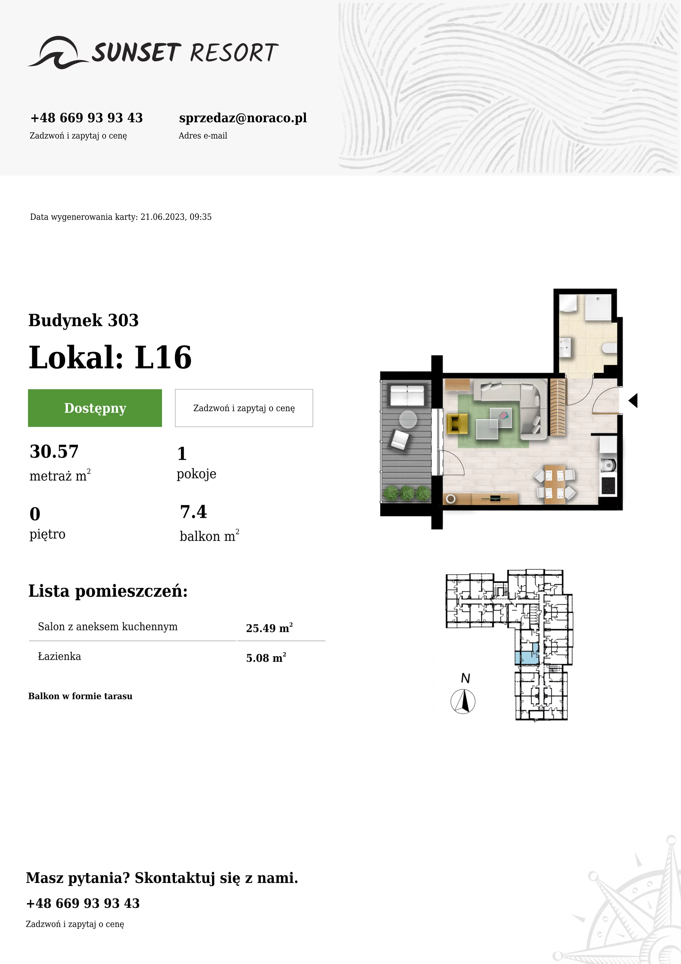 Apartament 30,57 m², parter, oferta nr L16, Sunset Resort, Grzybowo, ul. Nadmorska 106