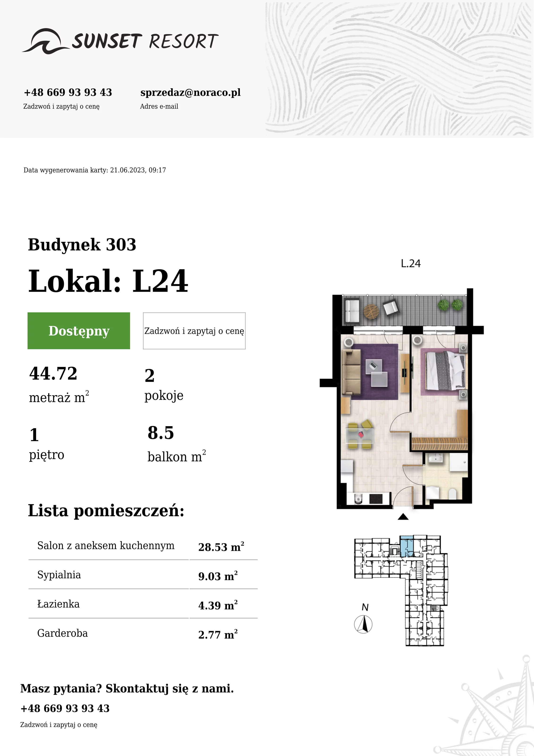 Apartament 44,72 m², piętro 1, oferta nr L24, Sunset Resort, Grzybowo, ul. Nadmorska 106