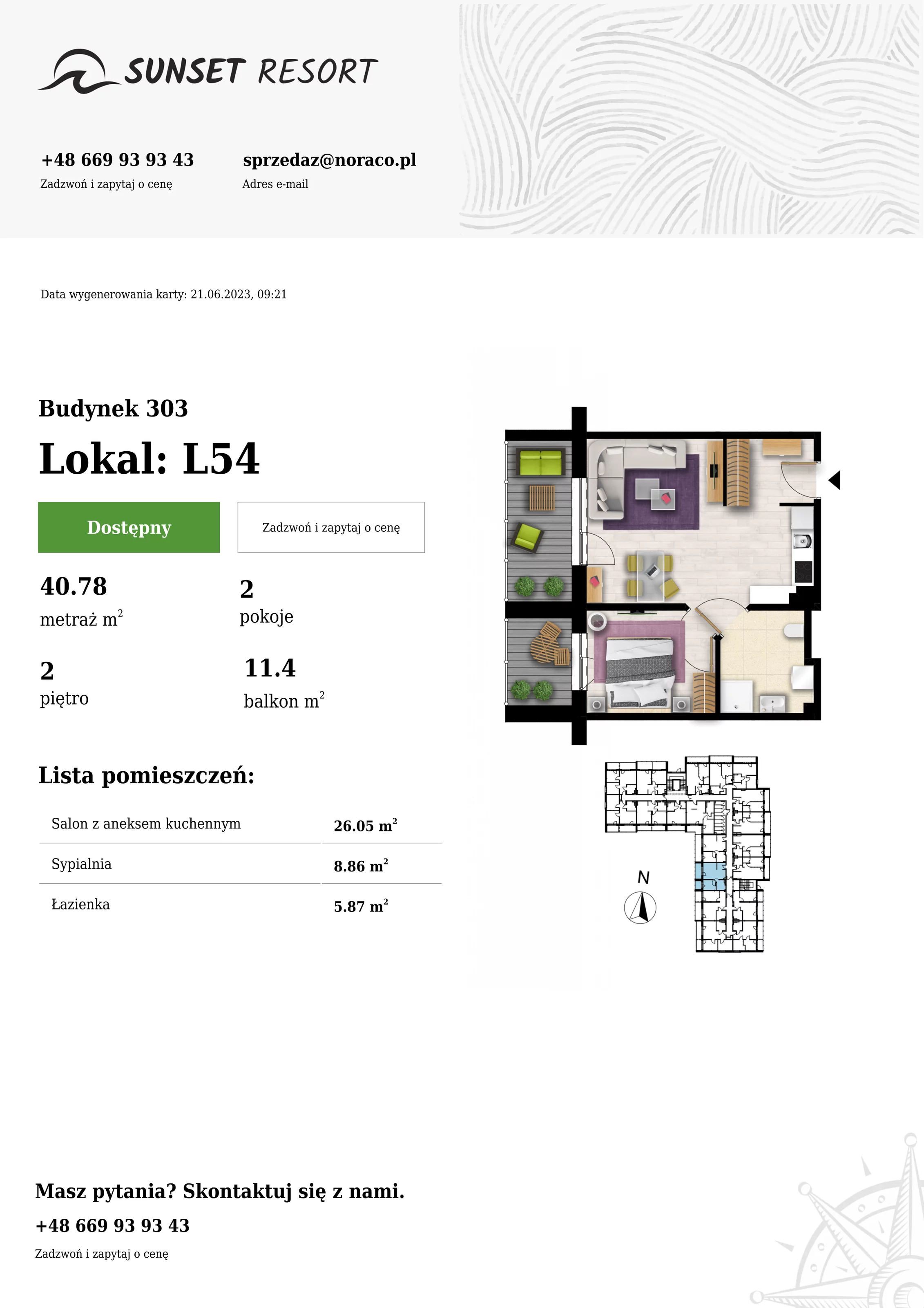 Apartament 40,78 m², piętro 2, oferta nr L54, Sunset Resort, Grzybowo, ul. Nadmorska 106