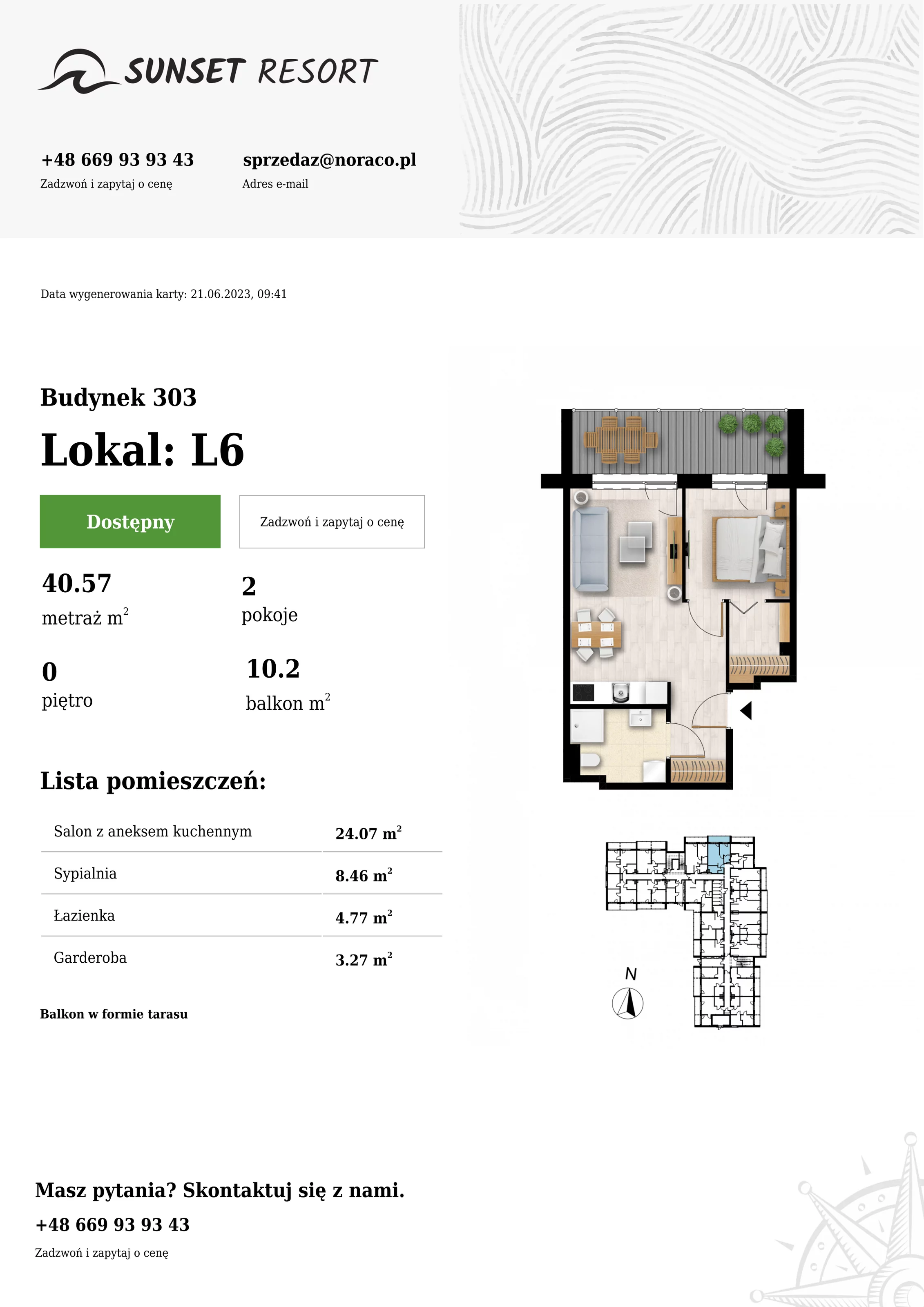 Apartament 40,57 m², parter, oferta nr L6, Sunset Resort, Grzybowo, ul. Nadmorska 106