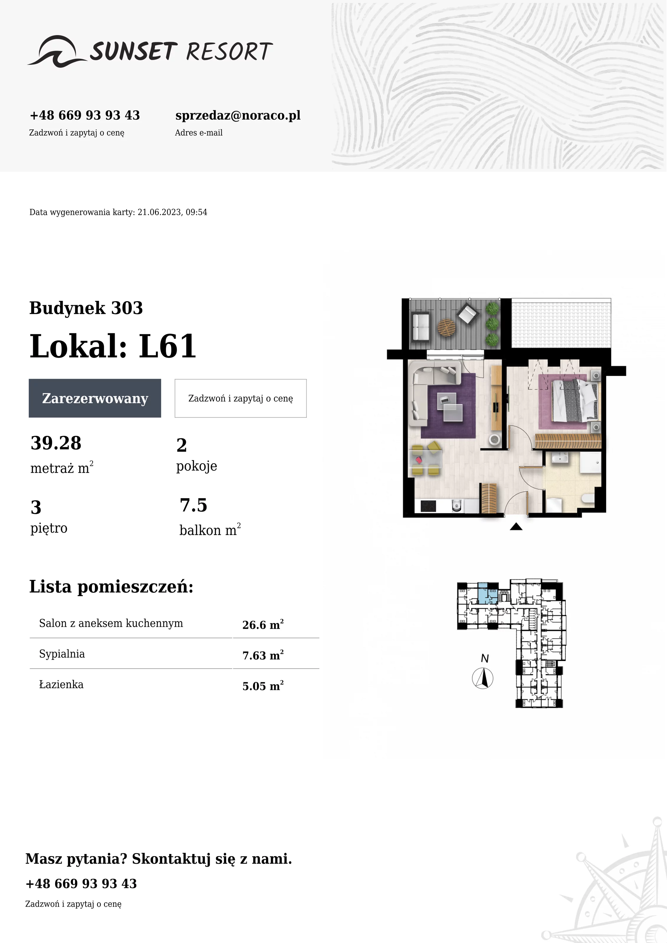 Apartament 39,28 m², piętro 3, oferta nr L61, Sunset Resort, Grzybowo, ul. Nadmorska 106
