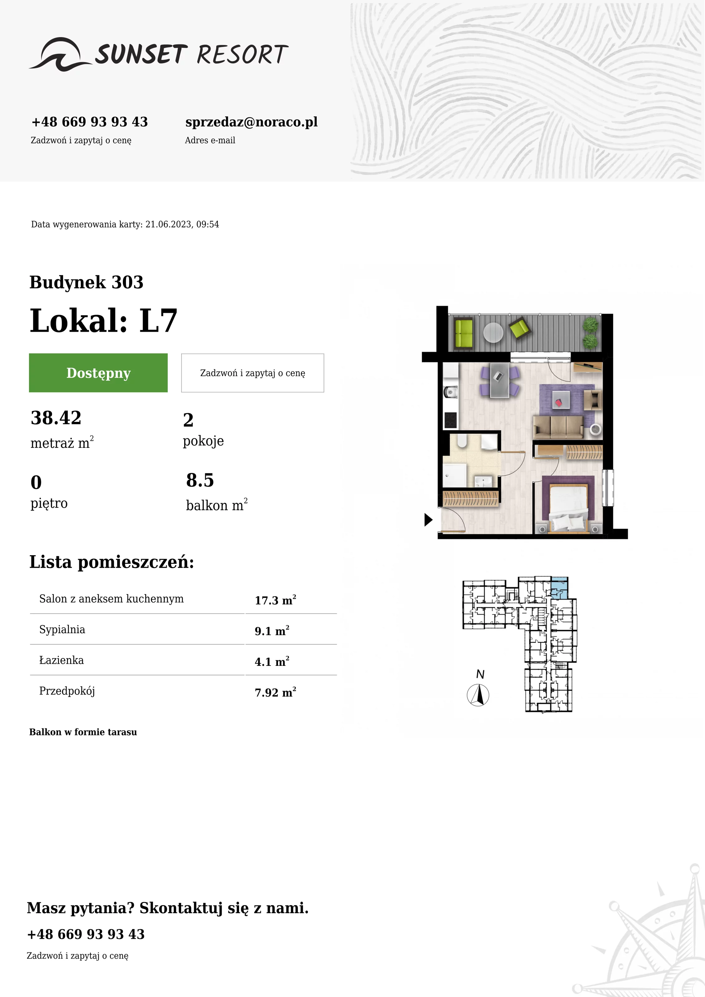 Apartament 38,42 m², parter, oferta nr L7, Sunset Resort, Grzybowo, ul. Nadmorska 106