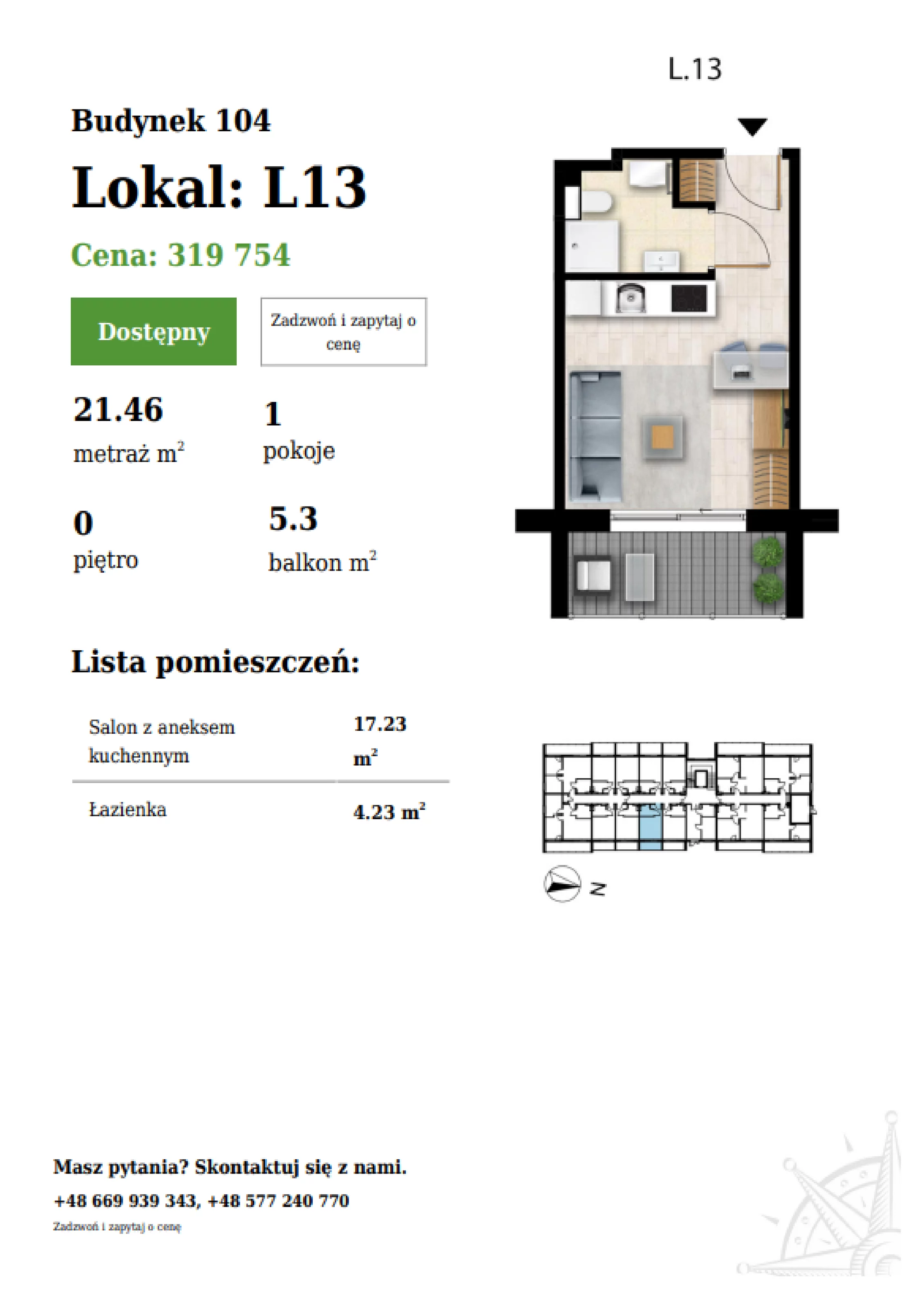 1 pokój, apartament 21,46 m², parter, oferta nr 104-L13, Sunset Resort, Grzybowo, ul. Nadmorska 106