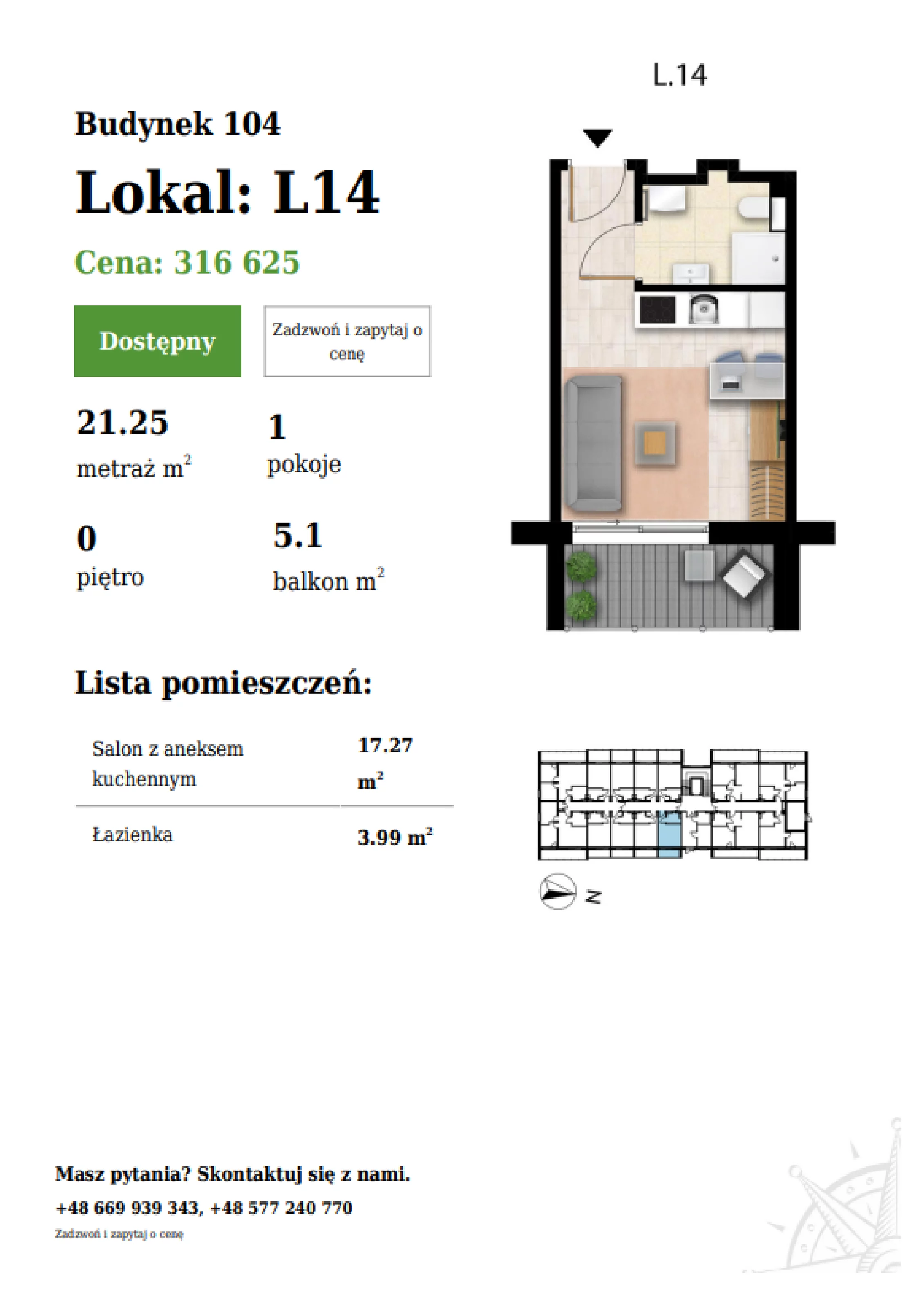 1 pokój, apartament 21,25 m², parter, oferta nr 104-L14, Sunset Resort, Grzybowo, ul. Nadmorska 106