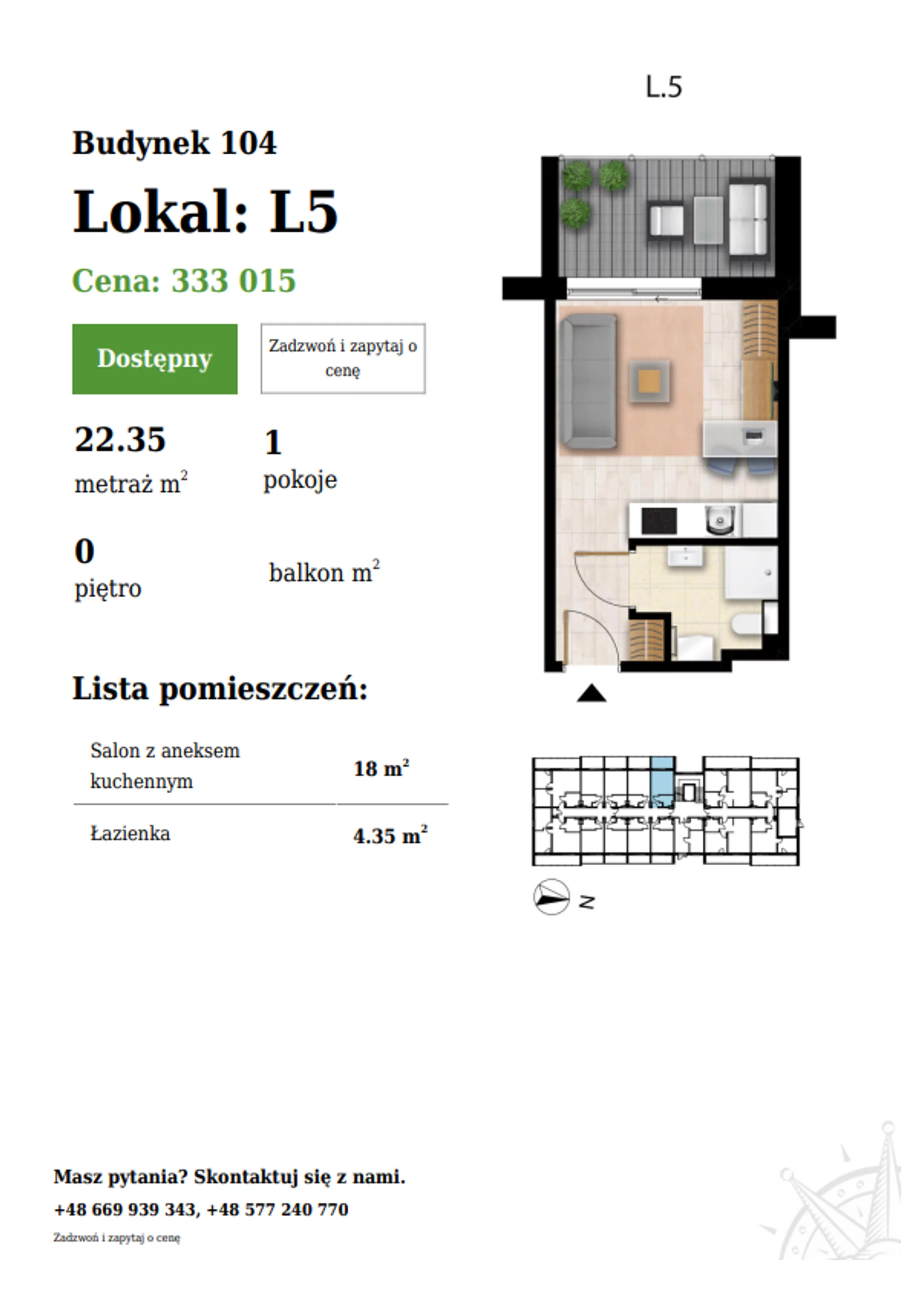 1 pokój, apartament 22,35 m², parter, oferta nr 104-L5, Sunset Resort, Grzybowo, ul. Nadmorska 106