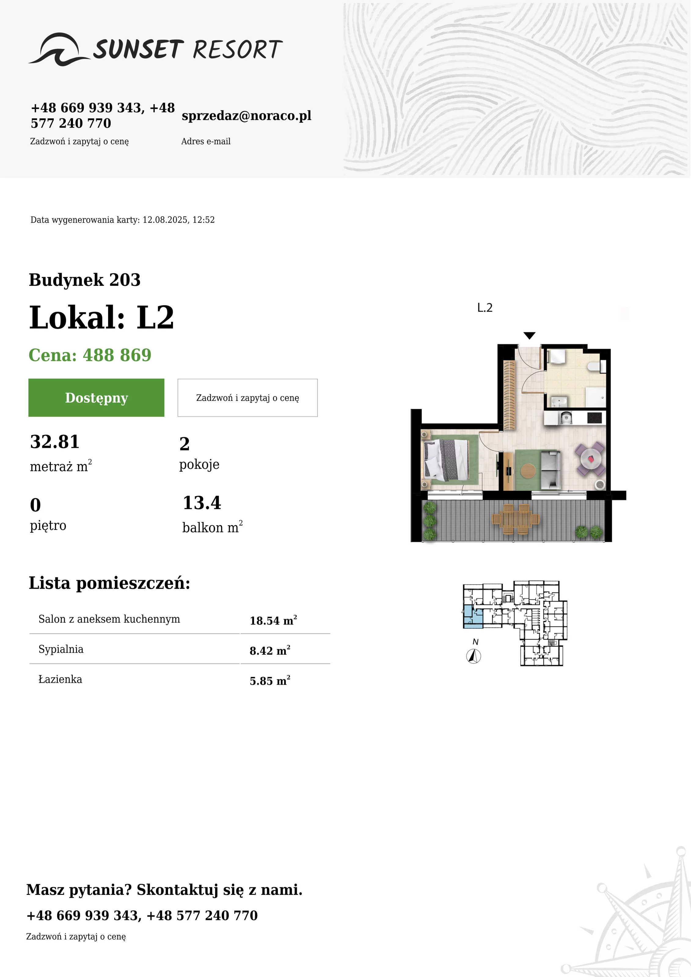 2 pokoje, apartament 32,81 m², parter, oferta nr 203-L2, Sunset Resort, Grzybowo, ul. Nadmorska 106
