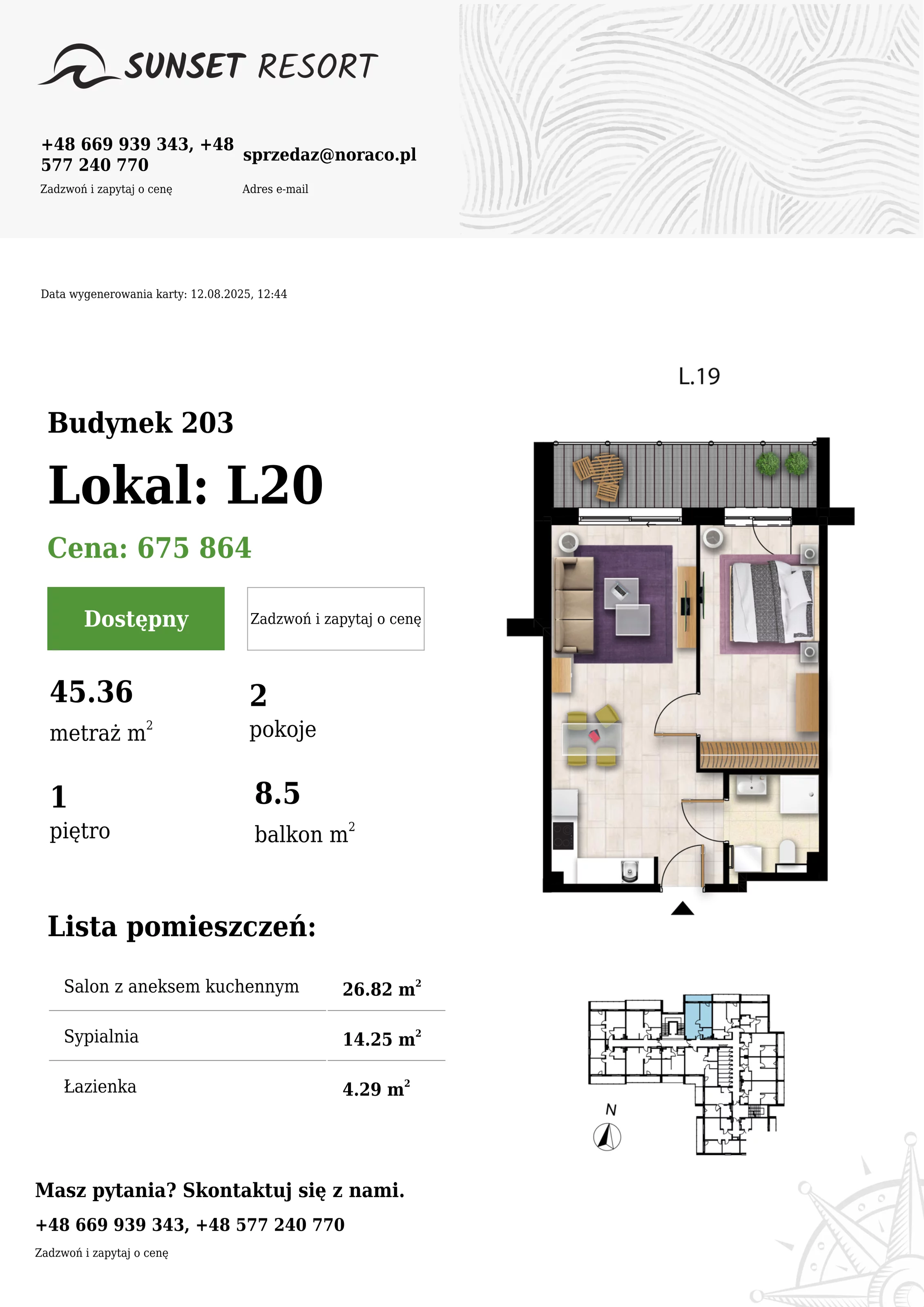 2 pokoje, apartament 45,36 m², piętro 1, oferta nr 203-L20, Sunset Resort, Grzybowo, ul. Nadmorska 106