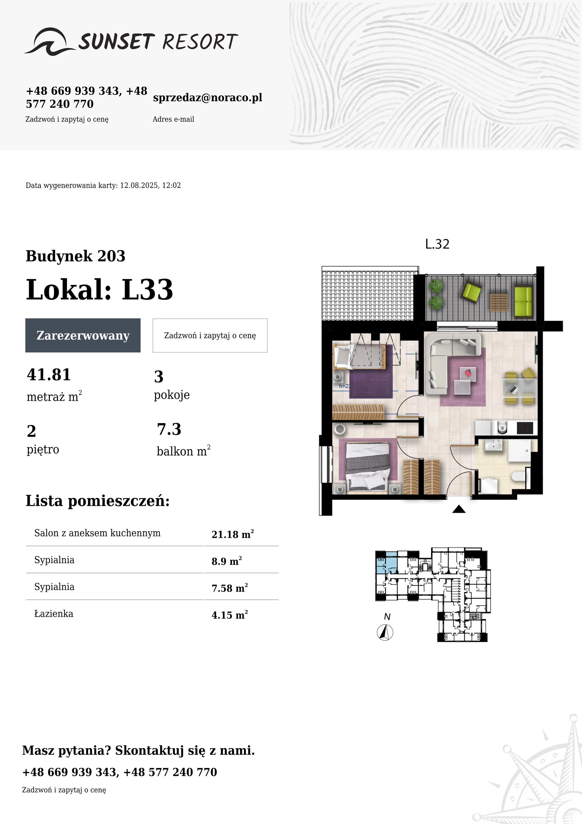 3 pokoje, apartament 41,81 m², piętro 2, oferta nr 203-L33, Sunset Resort, Grzybowo, ul. Nadmorska 106