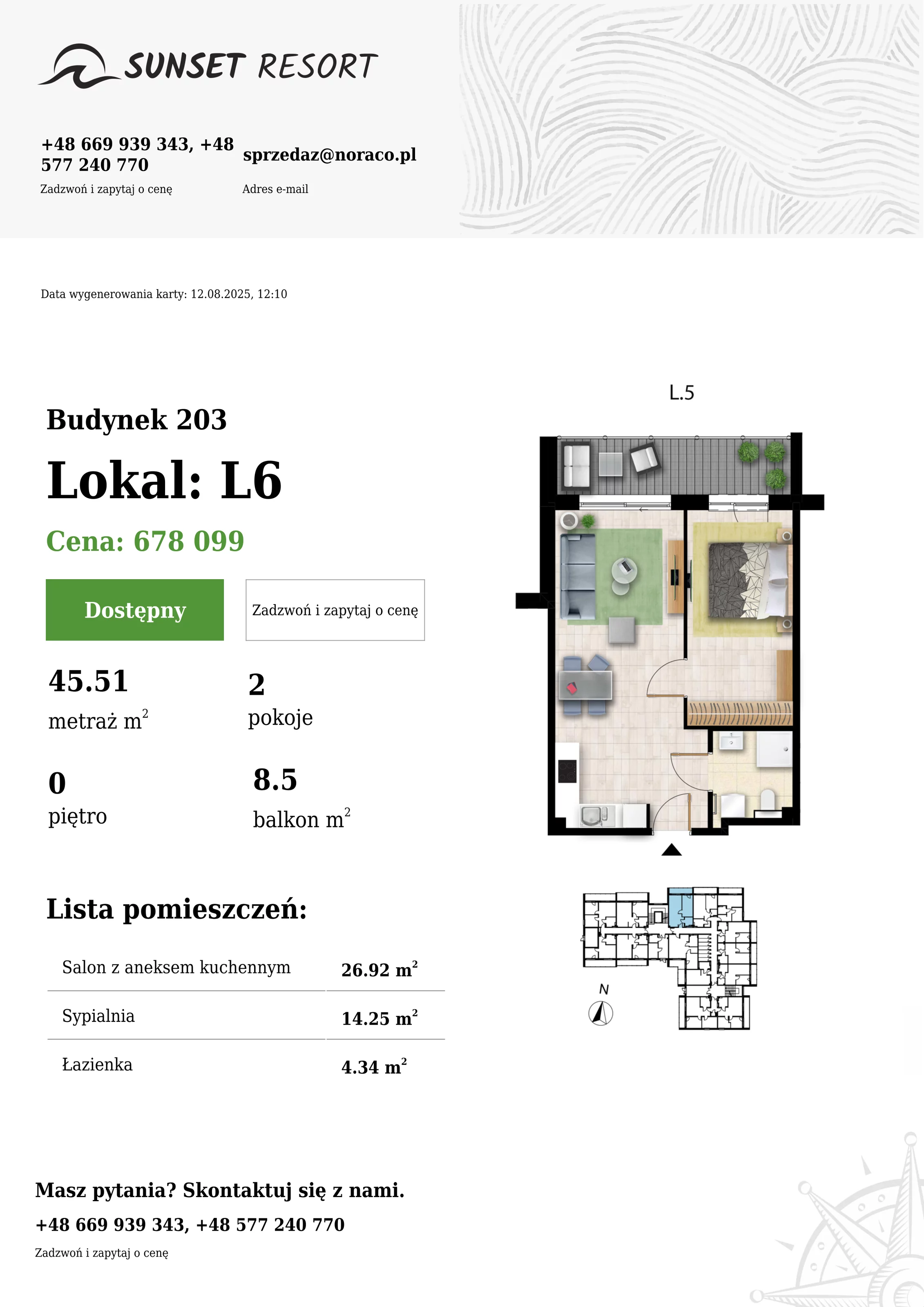 2 pokoje, apartament 45,51 m², parter, oferta nr 203-L6, Sunset Resort, Grzybowo, ul. Nadmorska 106