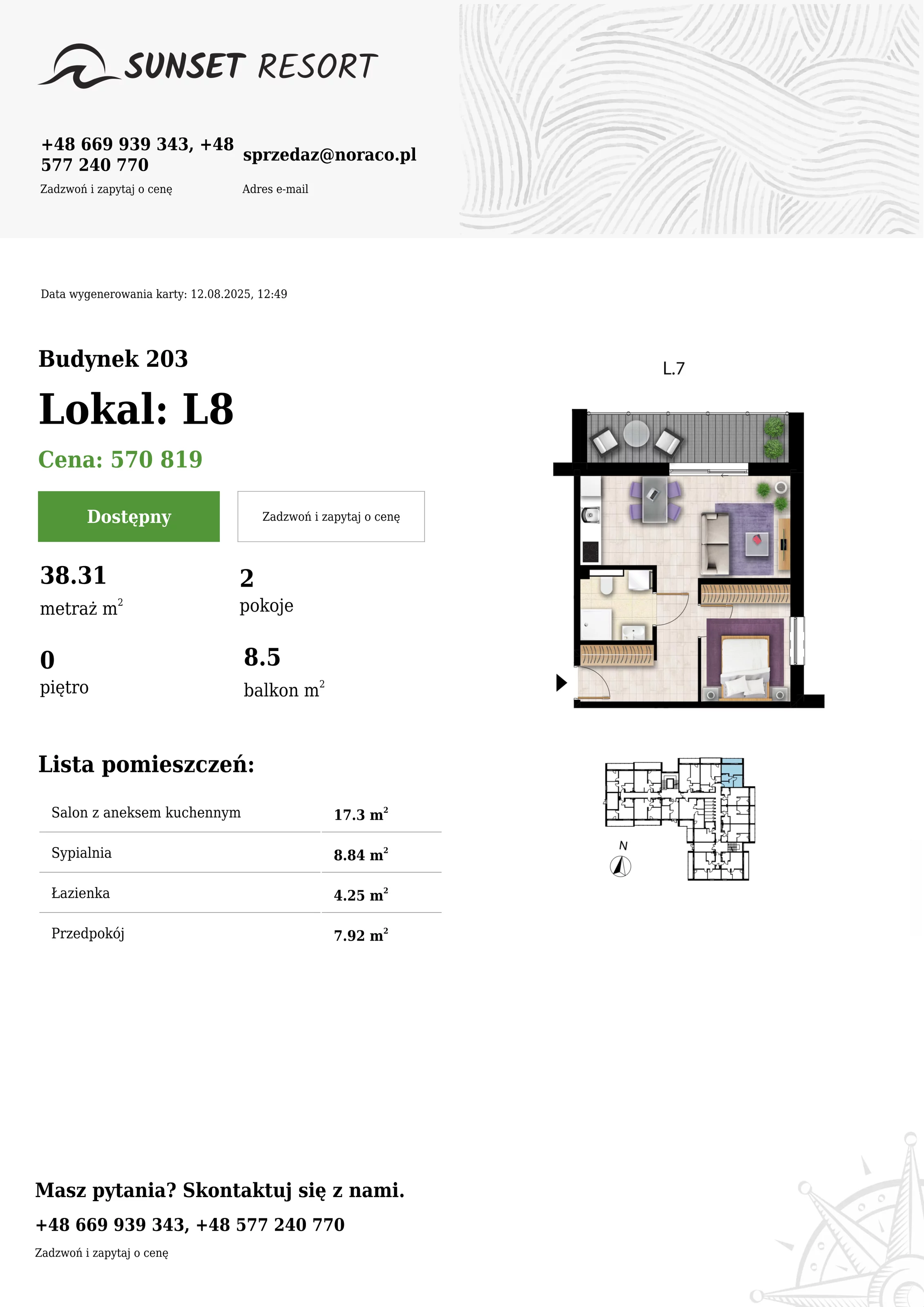 2 pokoje, apartament 38,31 m², parter, oferta nr 203-L8, Sunset Resort, Grzybowo, ul. Nadmorska 106