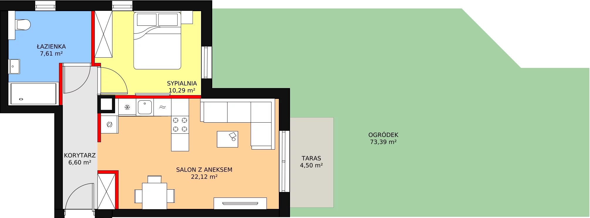 Mieszkanie 46,62 m², parter, oferta nr 5, Zielone Zamienie VIII, Zamienie, ul. Herbaciana / Zakładowa