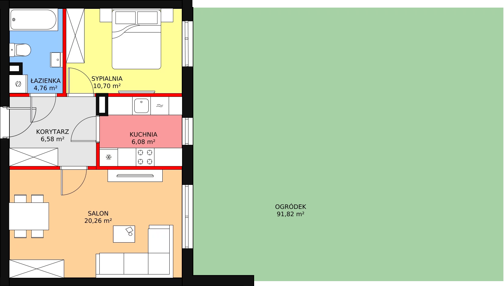 2 pokoje, mieszkanie 48,38 m², parter, oferta nr 6, Zielone Zamienie VIII, Zamienie, ul. Herbaciana / Zakładowa