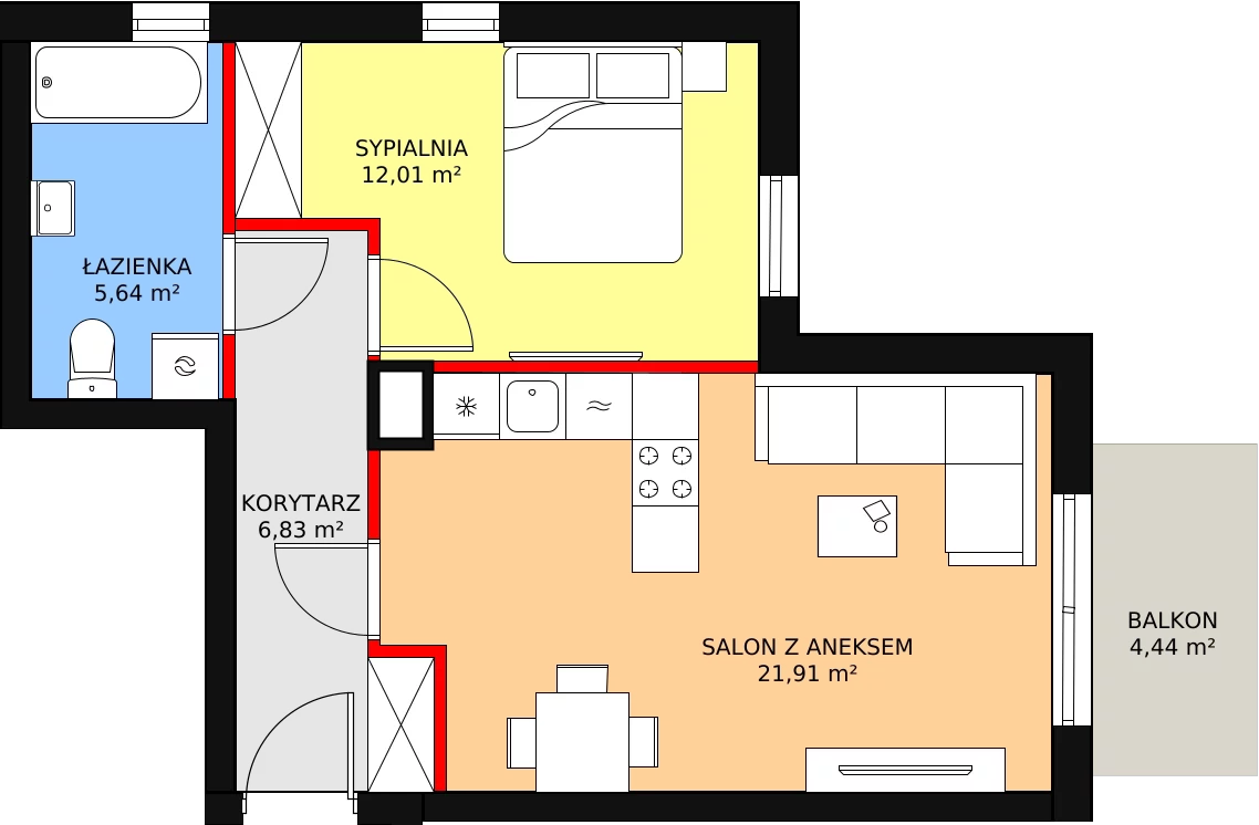 2 pokoje, mieszkanie 46,39 m², piętro 1, oferta nr 9, Zielone Zamienie VIII, Zamienie, ul. Herbaciana / Zakładowa