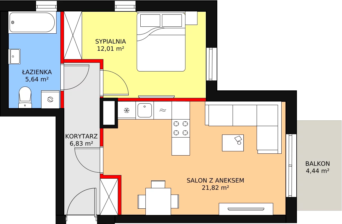 Mieszkanie 46,30 m², piętro 2, oferta nr 15, Zielone Zamienie VIII, Zamienie, ul. Herbaciana / Zakładowa