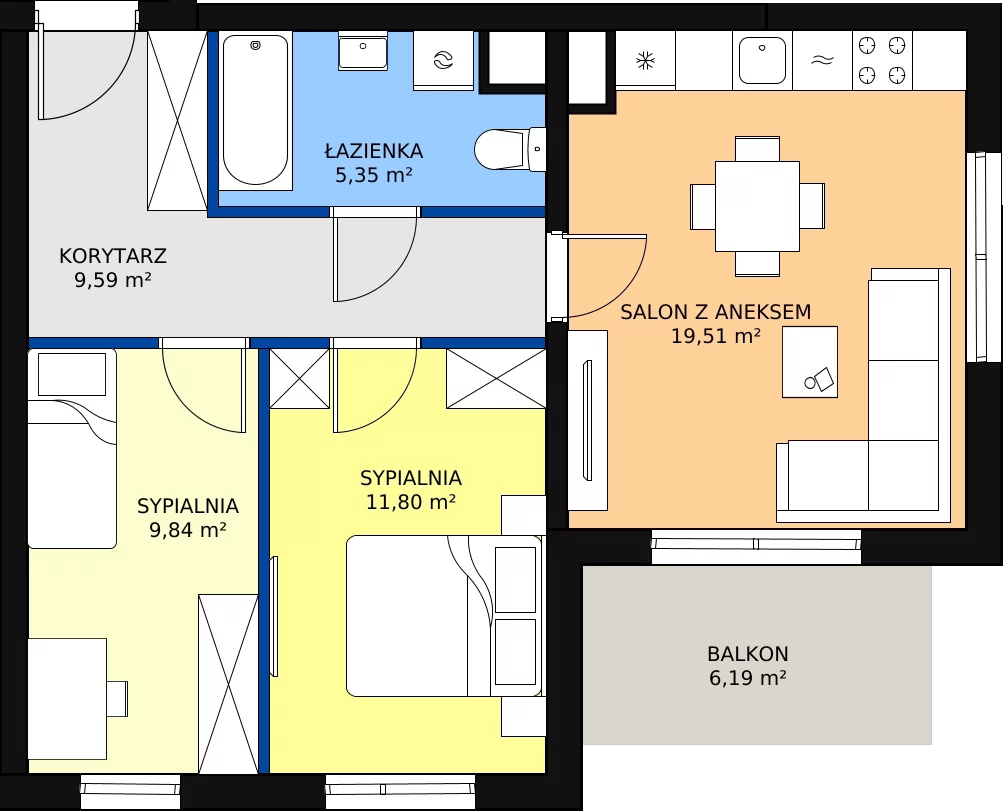 3 pokoje, mieszkanie 57,70 m², piętro 2, oferta nr 17, Zielone Zamienie VIII, Zamienie, ul. Herbaciana / Zakładowa