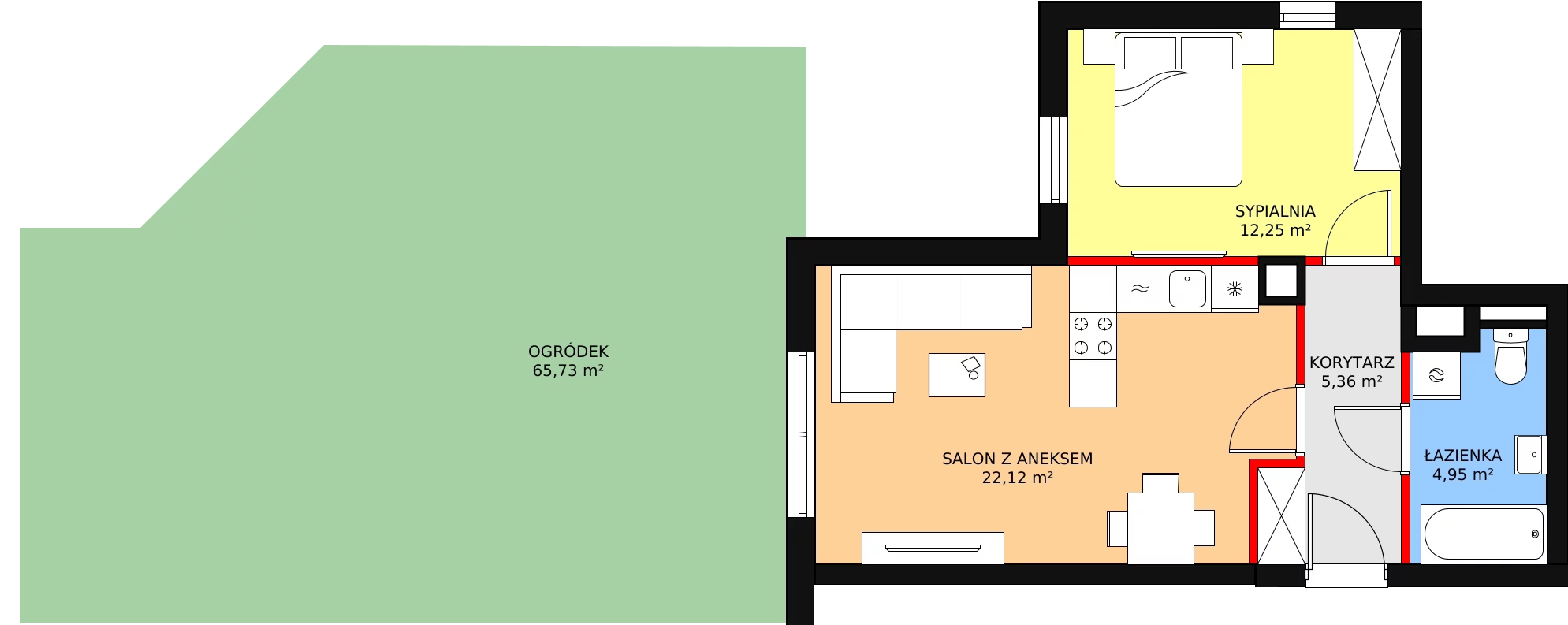 2 pokoje, mieszkanie 44,68 m², parter, oferta nr 28, Zielone Zamienie VIII, Zamienie, ul. Herbaciana / Zakładowa