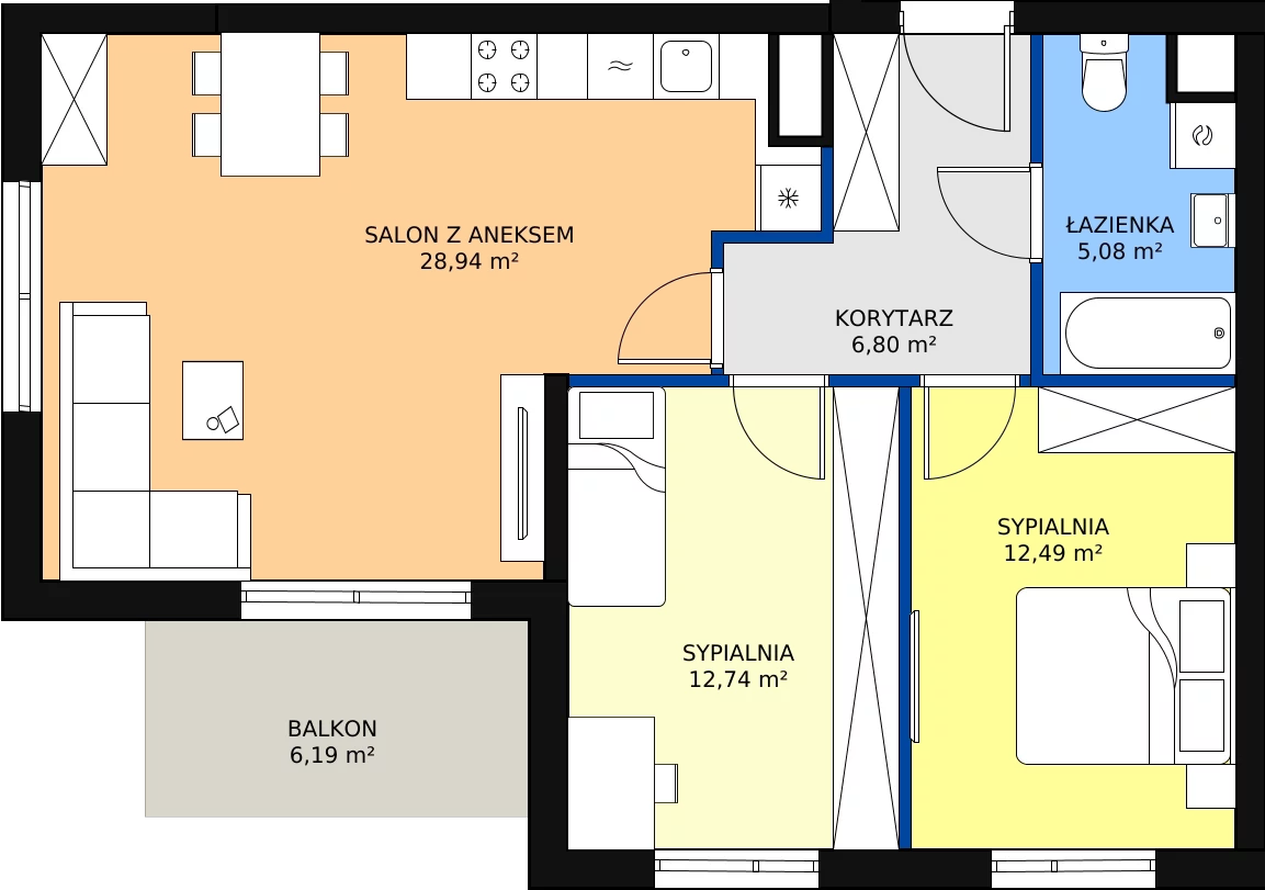 3 pokoje, mieszkanie 66,05 m², piętro 3, oferta nr 48, Zielone Zamienie VIII, Zamienie, ul. Herbaciana / Zakładowa