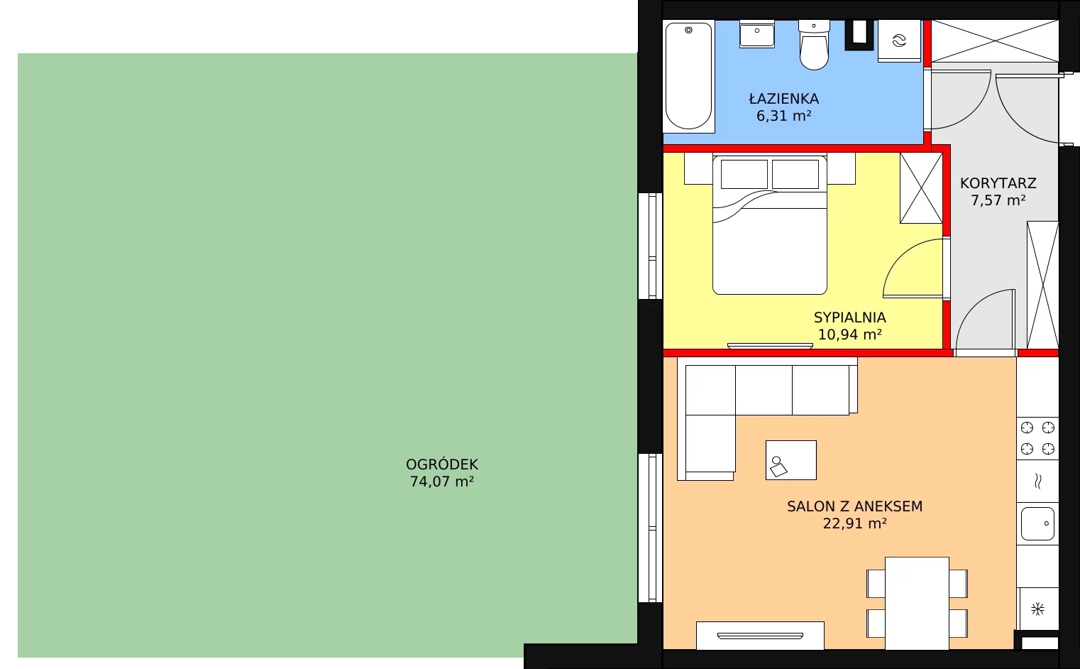 Mieszkanie 47,73 m², parter, oferta nr 51, Zielone Zamienie VIII, Zamienie, ul. Herbaciana / Zakładowa