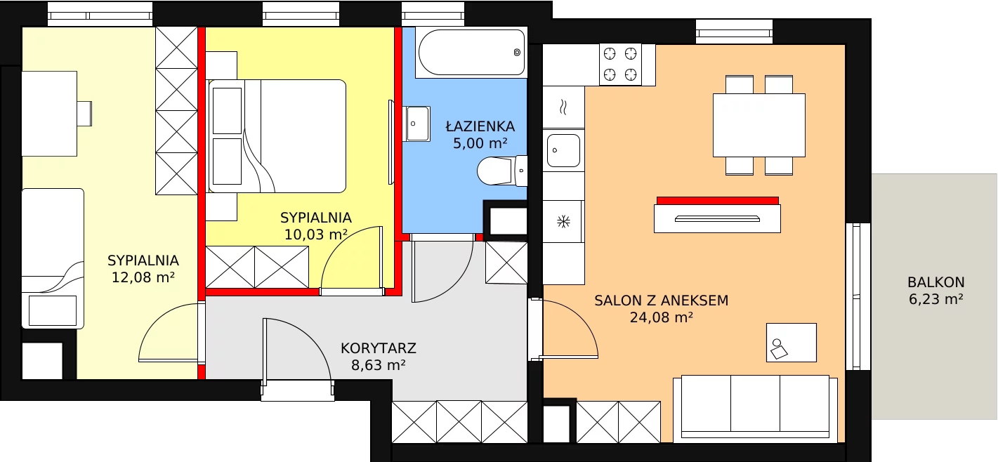 3 pokoje, mieszkanie 59,82 m², piętro 1, oferta nr 79, Zielone Zamienie VIII, Zamienie, ul. Herbaciana / Zakładowa