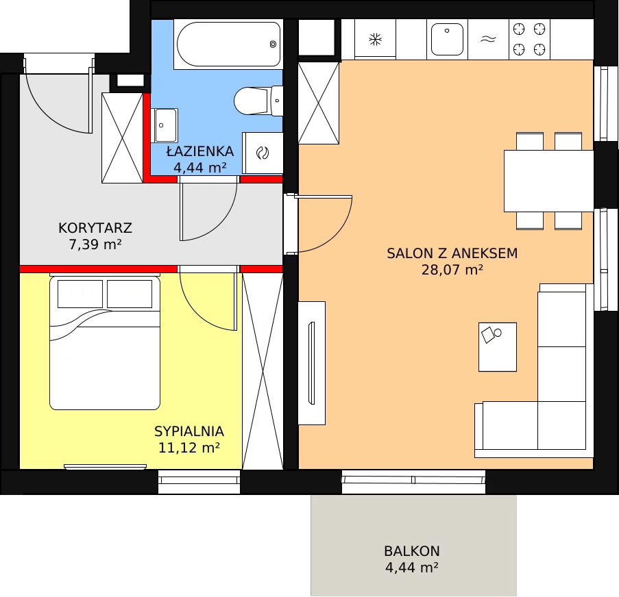 2 pokoje, mieszkanie 51,02 m², piętro 1, oferta nr 80, Zielone Zamienie VIII, Zamienie, ul. Herbaciana / Zakładowa