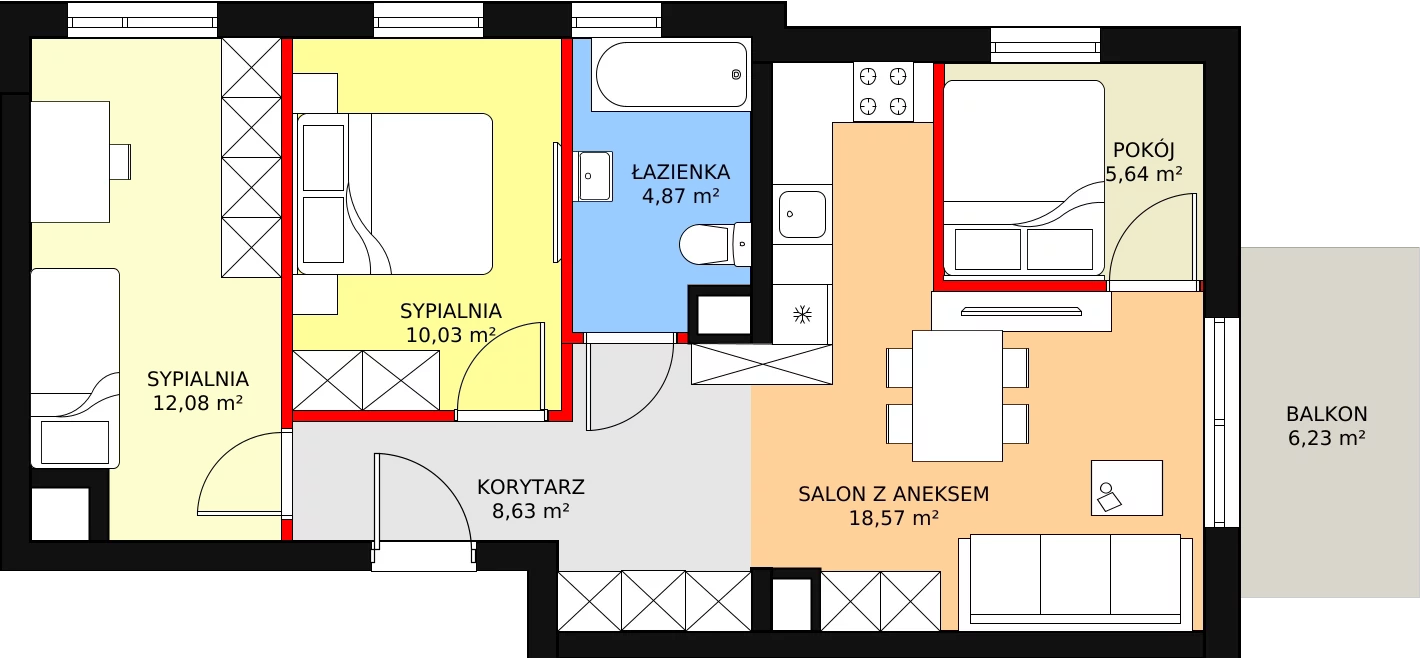 4 pokoje, mieszkanie 59,82 m², piętro 2, oferta nr 85, Zielone Zamienie VIII, Zamienie, ul. Herbaciana / Zakładowa