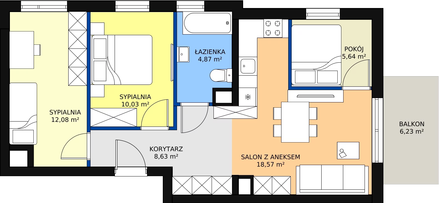 4 pokoje, mieszkanie 59,82 m², piętro 3, oferta nr 115, Zielone Zamienie VIII, Zamienie, ul. Herbaciana / Zakładowa